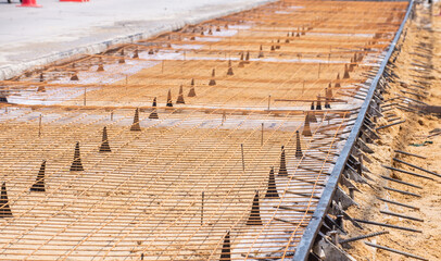 Reinforcement steel rod and deformed bar with rebar at construction site