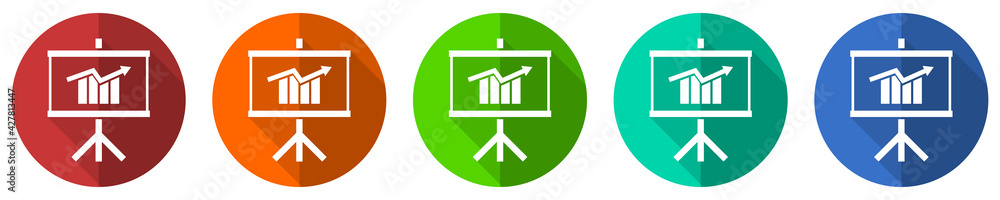 Fototapete presentation and training icon set, flat design vector illustration in 5 colors options for webdesig