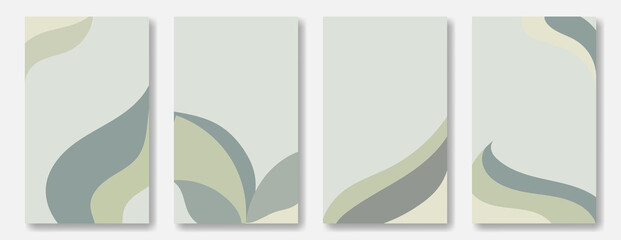 Set of vertical abstract backgrounds. Flowing forms of leaves and plants in green tones with a place for text.