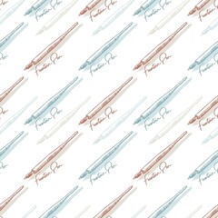 Retro Seamless Pattern with Fountain Pen Vector Graphic Line Art