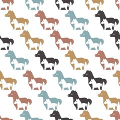 Summer Seamless Pattern with Horse Animal Mother and Child Vector Graphic