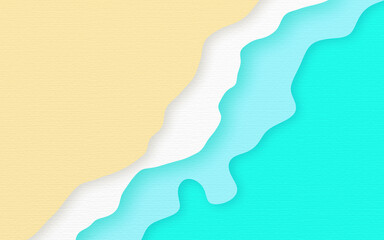 Blue sea and yellow sand gradient paper art background.Summer beach. Abstract watercolor background