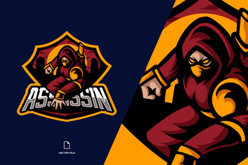 red cool ninja mascot sport logo illustration for game team