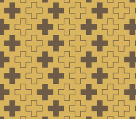 Crosses vector pattern, Brown cross, and stripes on a yellow background.