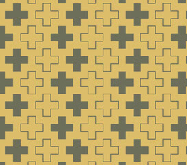 Crosses vector pattern, Brown cross, and stripes on a yellow background.