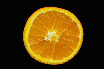 Orange slice on a black background.