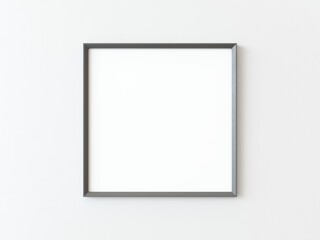 One grey wooden square frame hanging on a white textured wall mockup, Flat lay, top view, 3D illustration