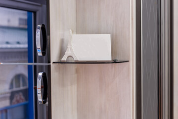 Innovative glass cabinet shelves. Home furniture design.