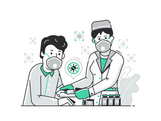 Patient Get Antivirus Vaccine Injection in Lineart