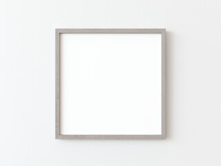 One wooden square frame hanging on a white textured wall mockup, Flat lay, top view, 3D illustration