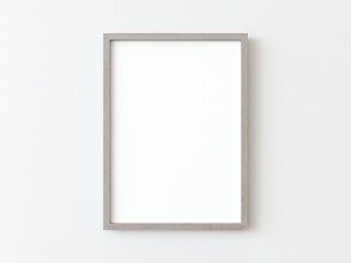 Obraz premium One wooden rectangular vertical frame hanging on a white textured wall mockup, Flat lay, top view, 3D illustration