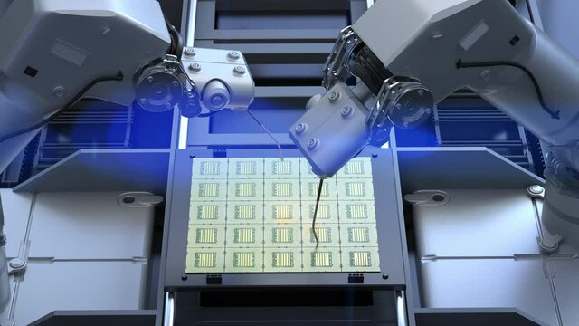 Robotic arms with chipset for semiconductor manufacturing 4k footage