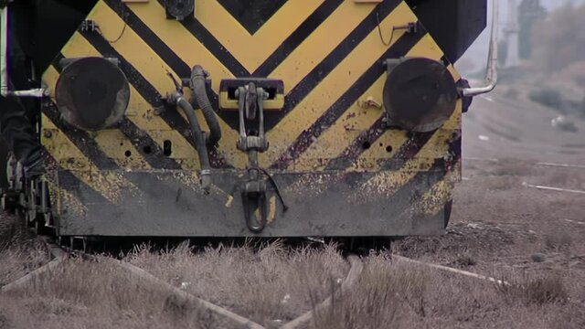 An Old Diesel Locomotive Engine of the Patagonian Railway in the Province of Rio Negro, Argentina. Low Angle View. 