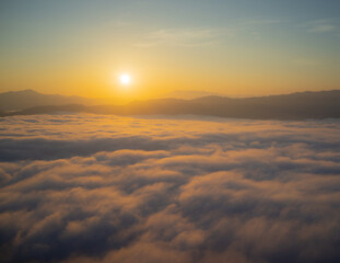 The sea of mist Ai Yerweng 099 Sunrise and sea of fog, view from AIYERWENG View Point at Yala, Thailand