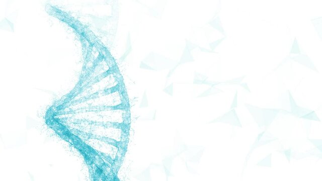 Rotating of three-dimensional dna molecule on artistic copy space animation background. Isolated on white.