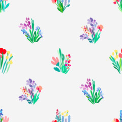 Fototapeta na wymiar Seamless pattern with flowers, plant vector background.