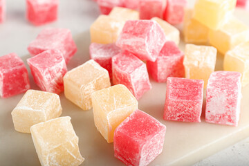 Board with Turkish delight, closeup