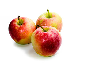Three fresh apples isolated on white background. Copy space