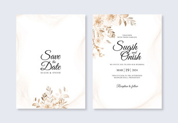 Minimalist wedding invitation template with watercolor floral