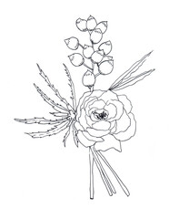wedding boutonniere flower hand drawn illustration,art design