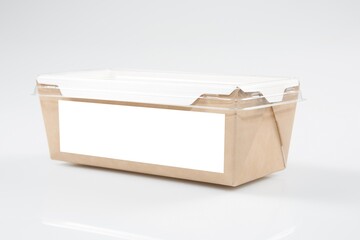 Takeaway Cardboard Food Box with blank sheet paper for text mock up empty white space for logo brand isolated on background