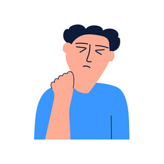 Adult man feeling pain in his neck. Illustration on white background.