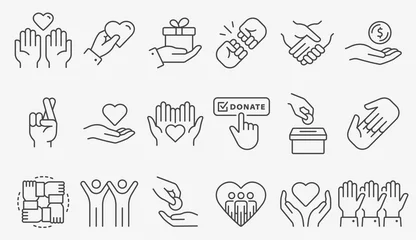 Fotobehang Charity line icon set. Collection of donate, volunteer, hope and more. Editable stroke. © lovemask