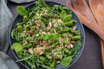 healthy spring couscous salad with asparagus and herbs