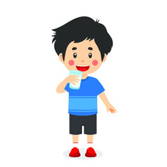 Obraz premium Happy Kid Boy Drinks Milk