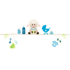 Schaf Auf Leine Babysymbole Junge Blau Grün