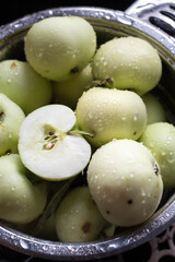 freshly washed organic green pulpwood apples