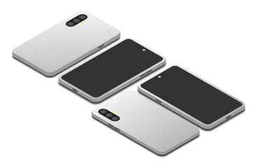 set of isometric smartphone with different angle and position, vector illustration isolated on white background