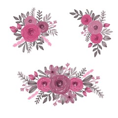 Stellen Sie einen Aquarellblumenrahmen aus rosa Magenta ein, stellen Sie einen magentafarbenen Aquarellrahmen für Gruß- und Hochzeitseinladungskarten ein