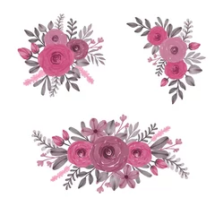 Papier Peint photo Des fleurs définir un cadre floral aquarelle de magenta rose, définir un cadre aquarelle magenta pour la carte de voeux et d& 39 invitation de mariage