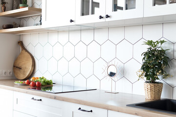 Modern bright white kitchen interior