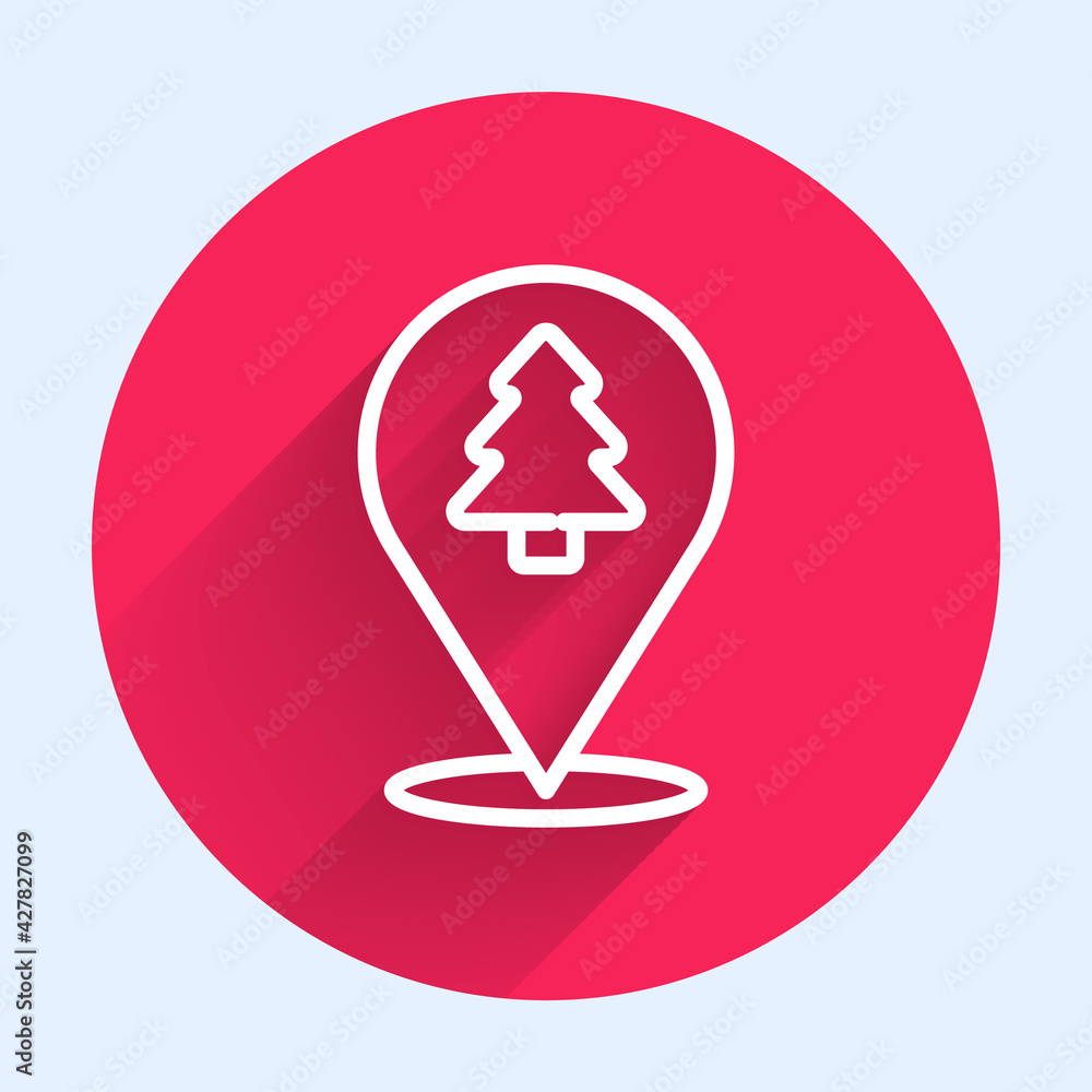 Aufkleber white line location of the forest on a map icon isolated with long shadow. red circle button. vector