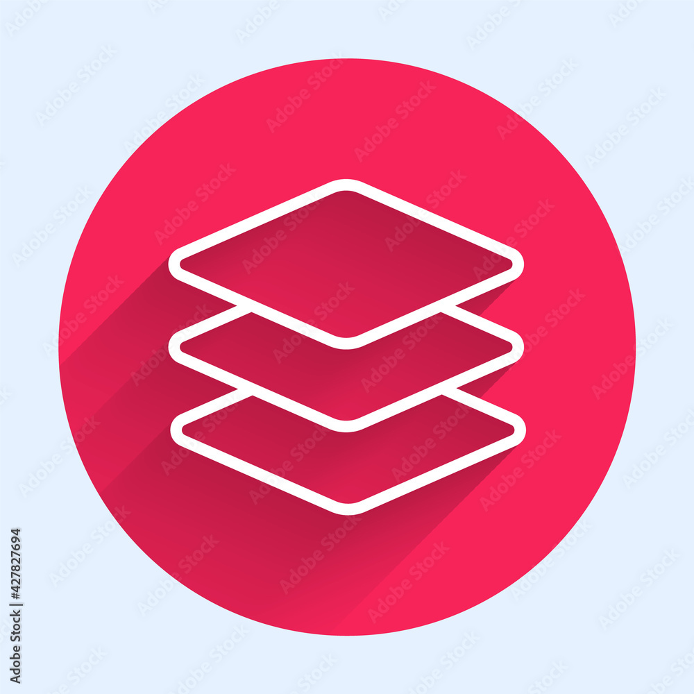 Aufkleber white line layers icon isolated with long shadow. red circle button. vector