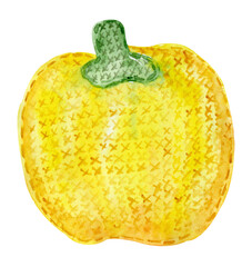 Felt yellow bell pepper. Watercolor hand drawn element. Isolated on  white background. Сhildren's handmade toy
