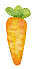 Felt orange Carrot. Watercolor hand drawn element. Isolated on  white background. Сhildren's handmade toy