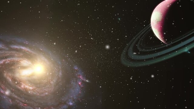 a galaxy and a planet in motion, the great universe
