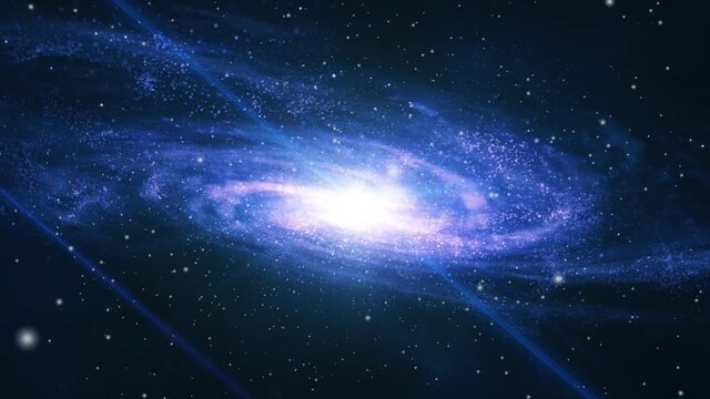blue spiral galaxy moving and floating in the great universe.