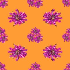 seamless floral pattern with pink flowers on a orange background 