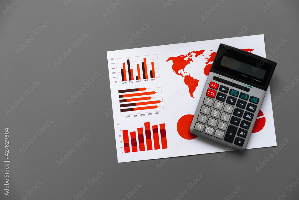 Canvas Prints Top view of table with financial papers and calculator