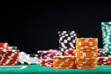Stacks of playing chips on casino table