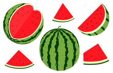 Watermelon slices summer fruit vector illustration.