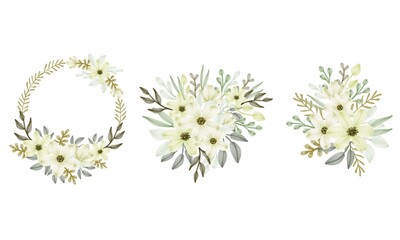 set watercolor light yellow flower frame for greeting and wedding invitation card, watercolor flower frame of light yellow