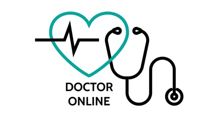 Online medical consultation Doctor pictogram heart, icon. Vector line healthcare concept illustrataon