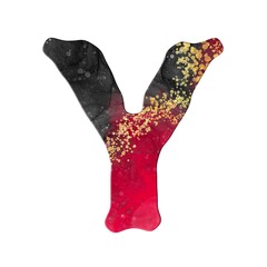 Alcohol Ink pink and grey letter Y with golden splashes. Monogram letter Y. Printable design.