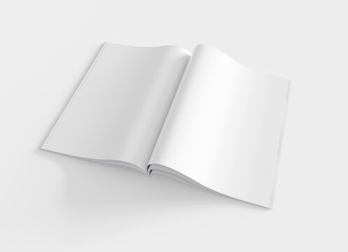 Blank Open Magazine Pages Mockup Isolated On White Background 3D Rendering