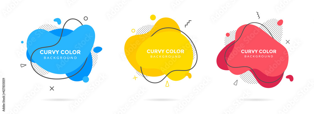Poster 3 modern liquid irregular amoeba blob shape abstract elements graphic flat style design fluid vector